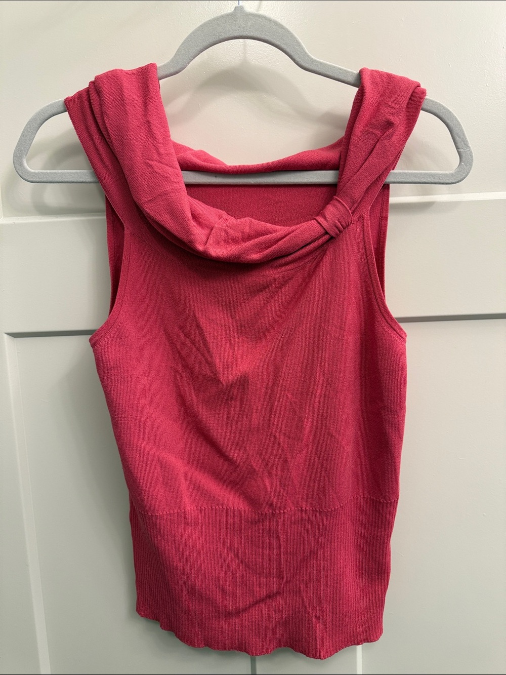 🔴LAST CALL‼️ LOFT Knot-Detail Swoop Neck Tank Top Pink Cinched Ribbed Waist
